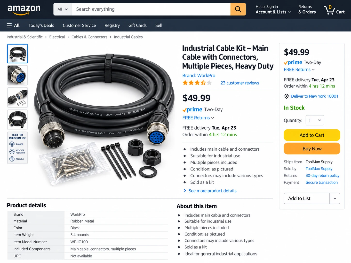 Entire fictional Amazon-style listing improved with a professional white-background 3D-style product render